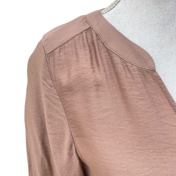 Glam split neck mocha 3/4 balloon sleeve casual dress high low hem size medium - Picture 5 of 10